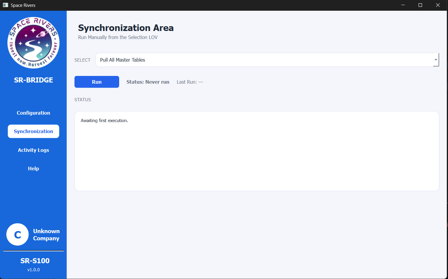 Synchronization Area screen