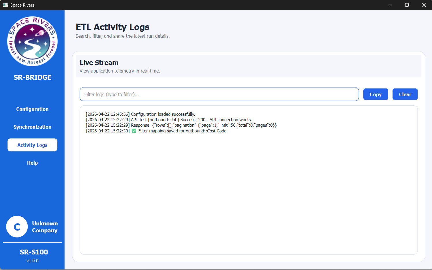 Activity Logs screen