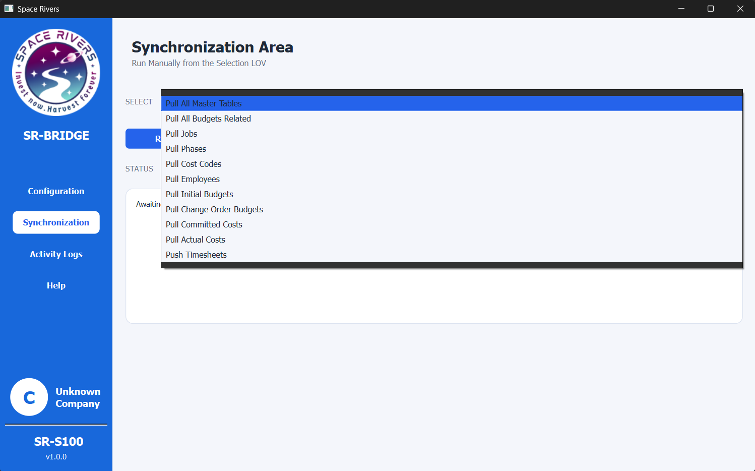 Synchronization options list