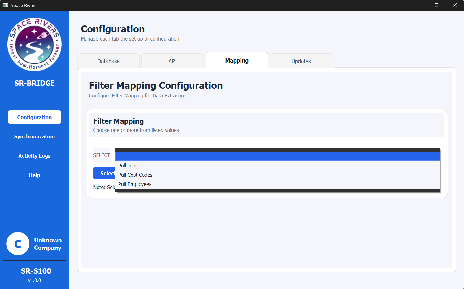 Updates Configuration screen